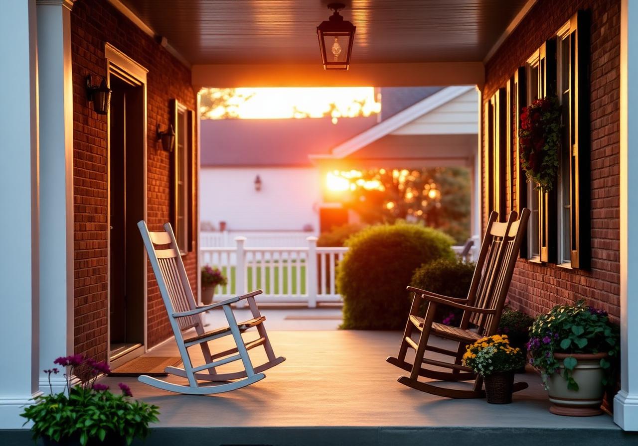 Calm Lancaster front porch at sunset
